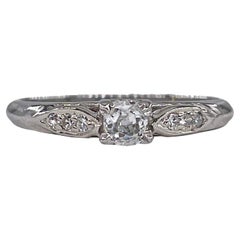 Used Art Deco 0.23ct OLD Mine Cushion Cut Diamond Engagement Ring Palladium