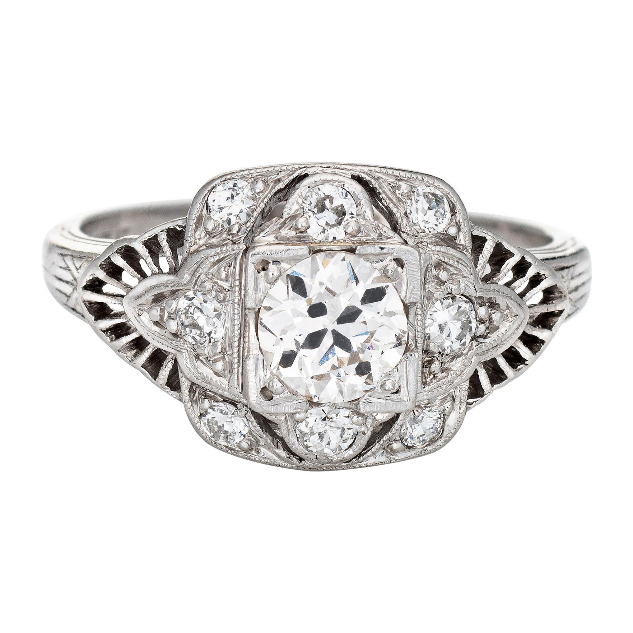 Vintage Art Deco 0.57ct Diamond Ring GIA Platinum Engagement Estate Jewelry