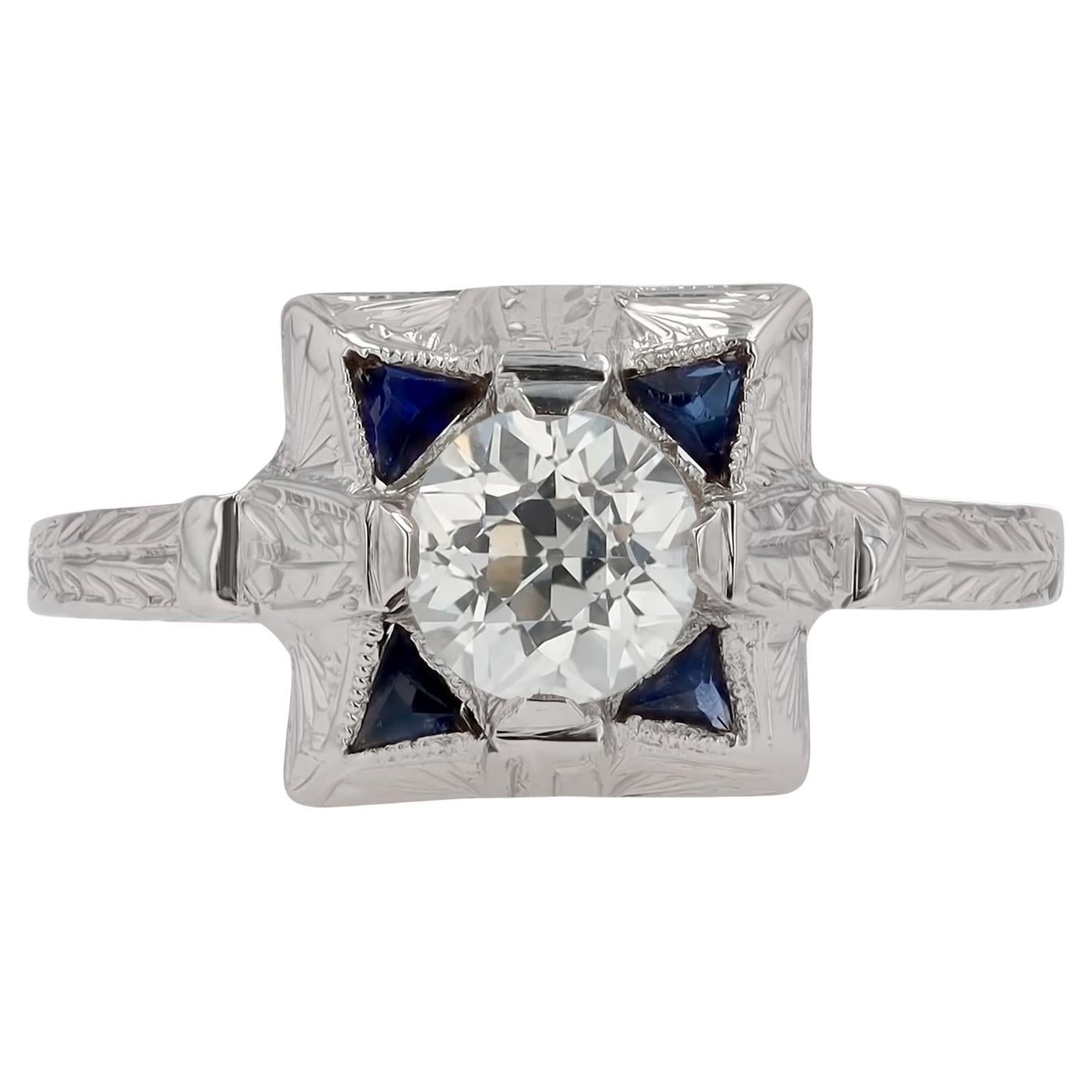 Vintage Art Deco 0.65 Geometric Diamond Engagement Ring For Sale