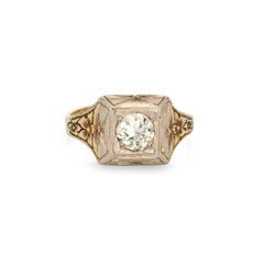 Vintage Art Deco 0.65ct Diamond Ring 18k Gold Etched Square Engagement Band