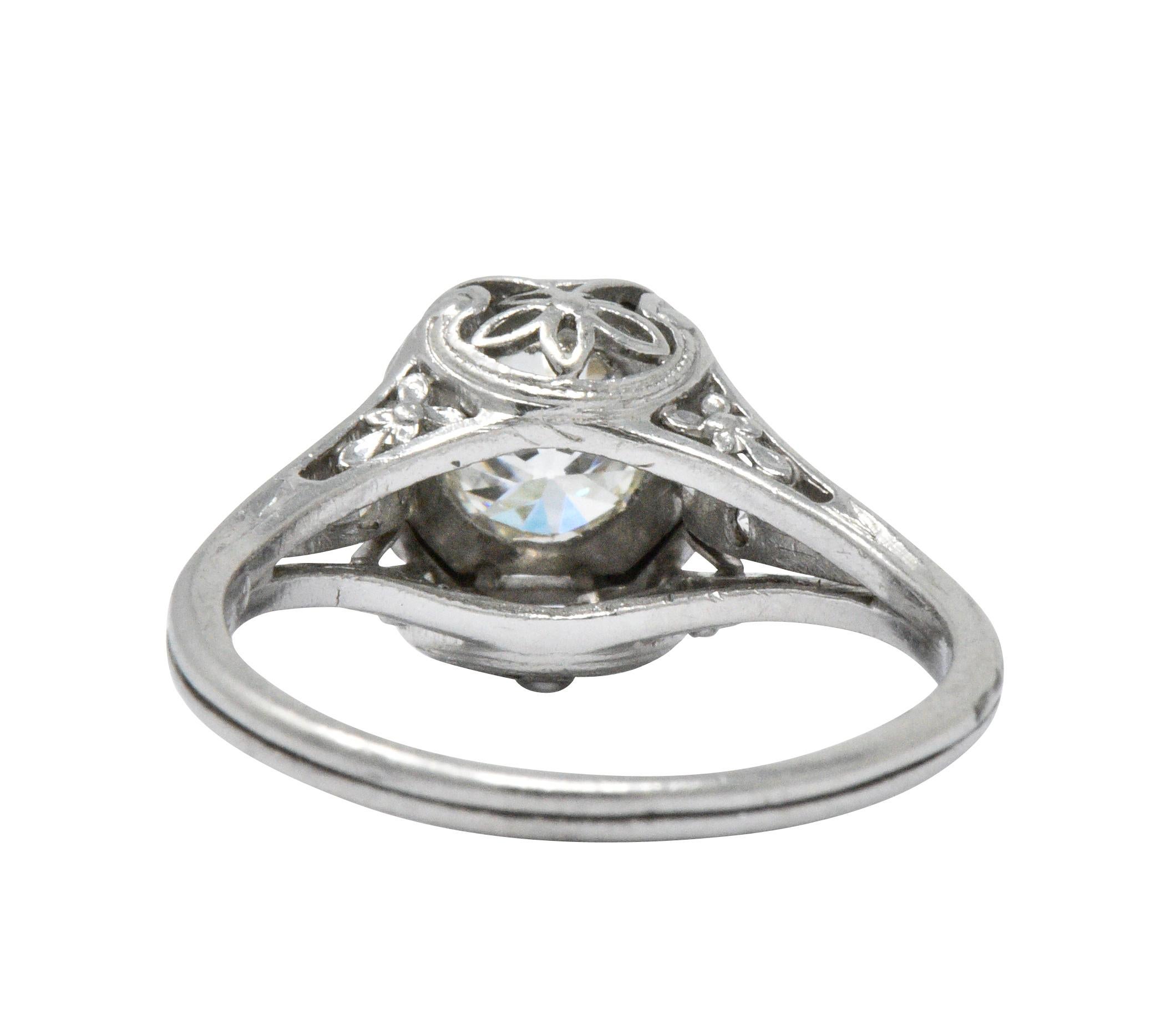 Vintage Art Deco 0.73 Carat Diamond Platinum Engagement Ring In Excellent Condition In Philadelphia, PA