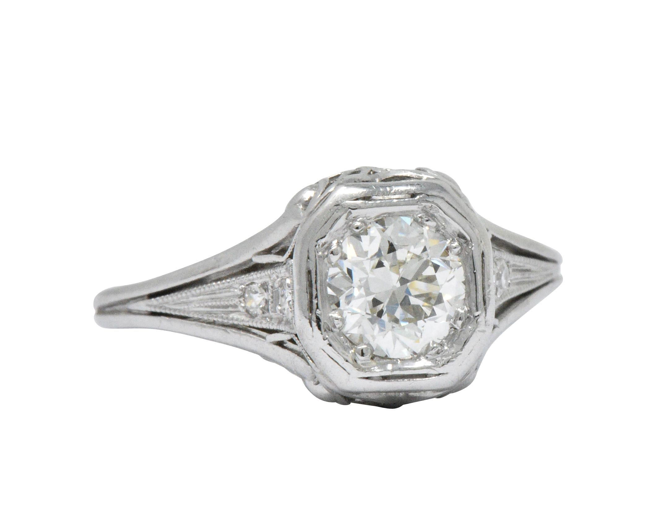 Women's or Men's Vintage Art Deco 0.73 Carat Diamond Platinum Engagement Ring