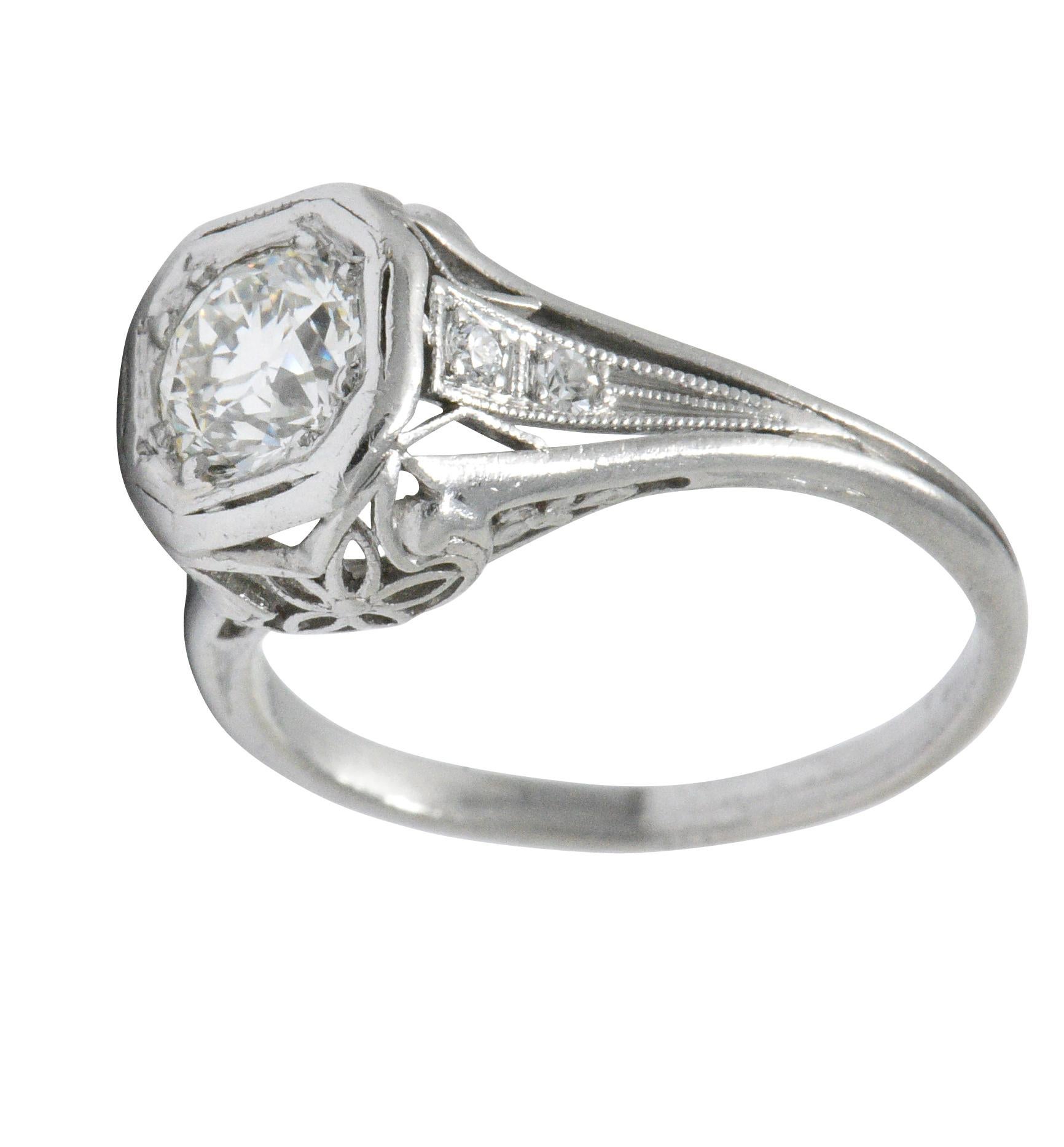 Vintage Art Deco 0.73 Carat Diamond Platinum Engagement Ring 2