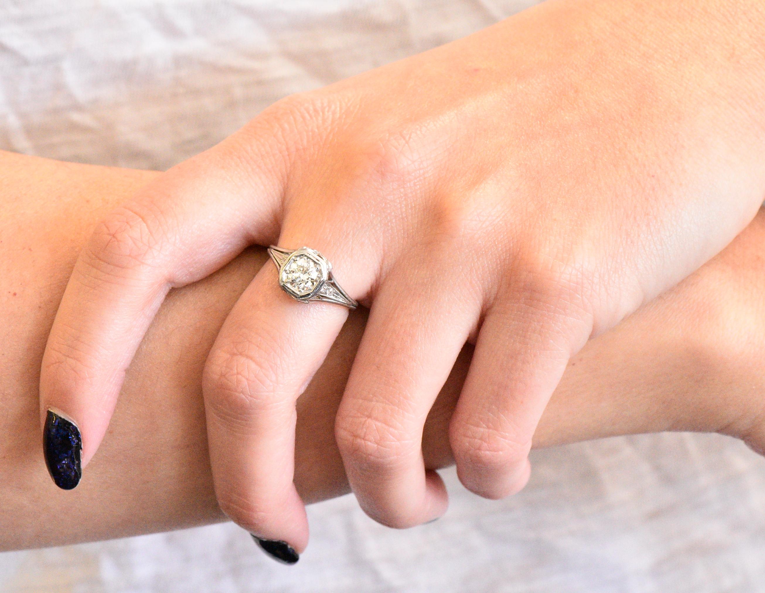 Vintage Art Deco 0.73 Carat Diamond Platinum Engagement Ring 3