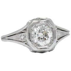 Vintage Art Deco 0.73 Carat Diamond Platinum Engagement Ring