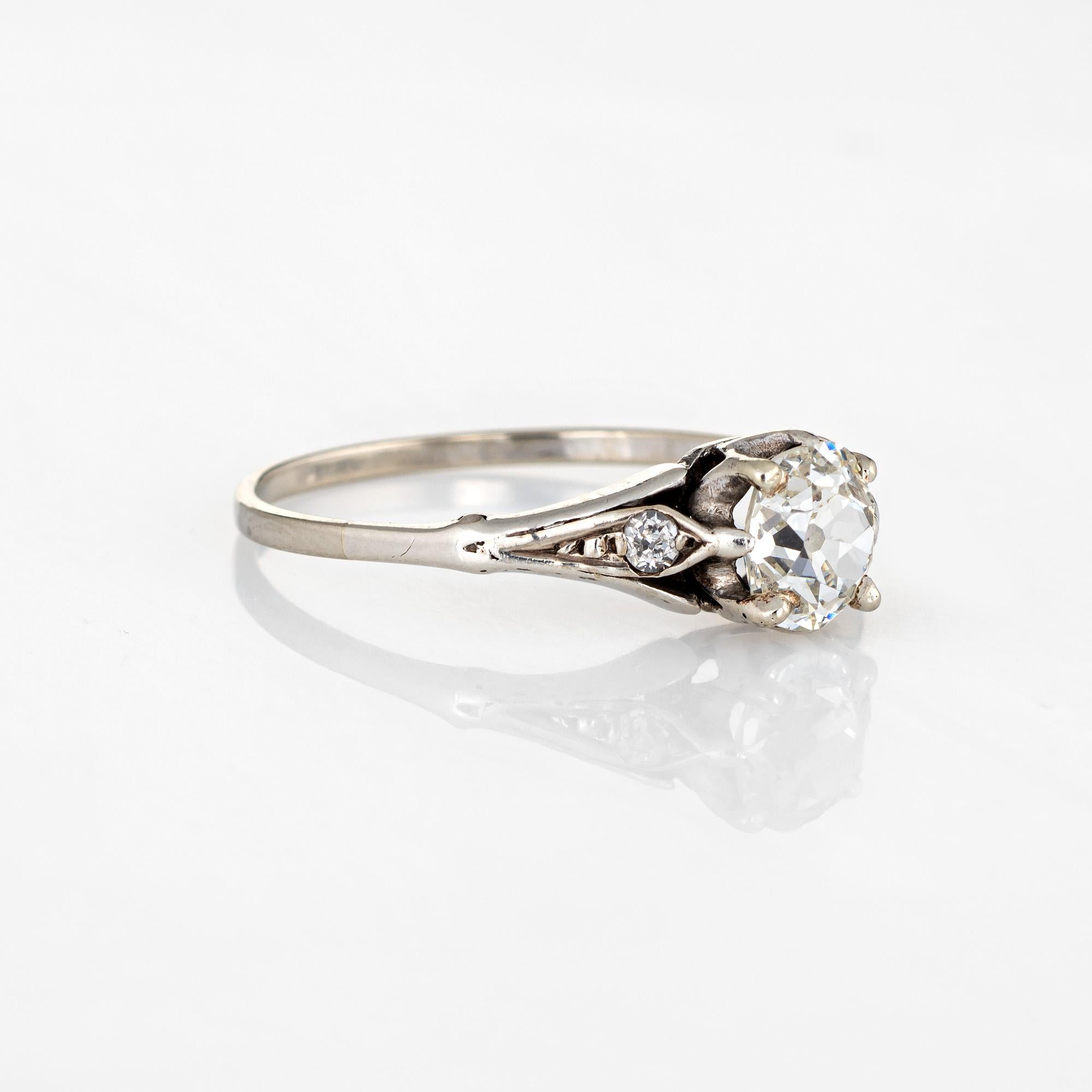 Vintage Art Déco Verlobungsring, 0,75 Karat Diamant, 10 Karat Weißgold (Kissenschliff)
