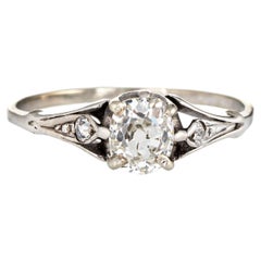 Antique Art Deco 0.75ct Diamond Engagement Ring 10k White Gold Vintage