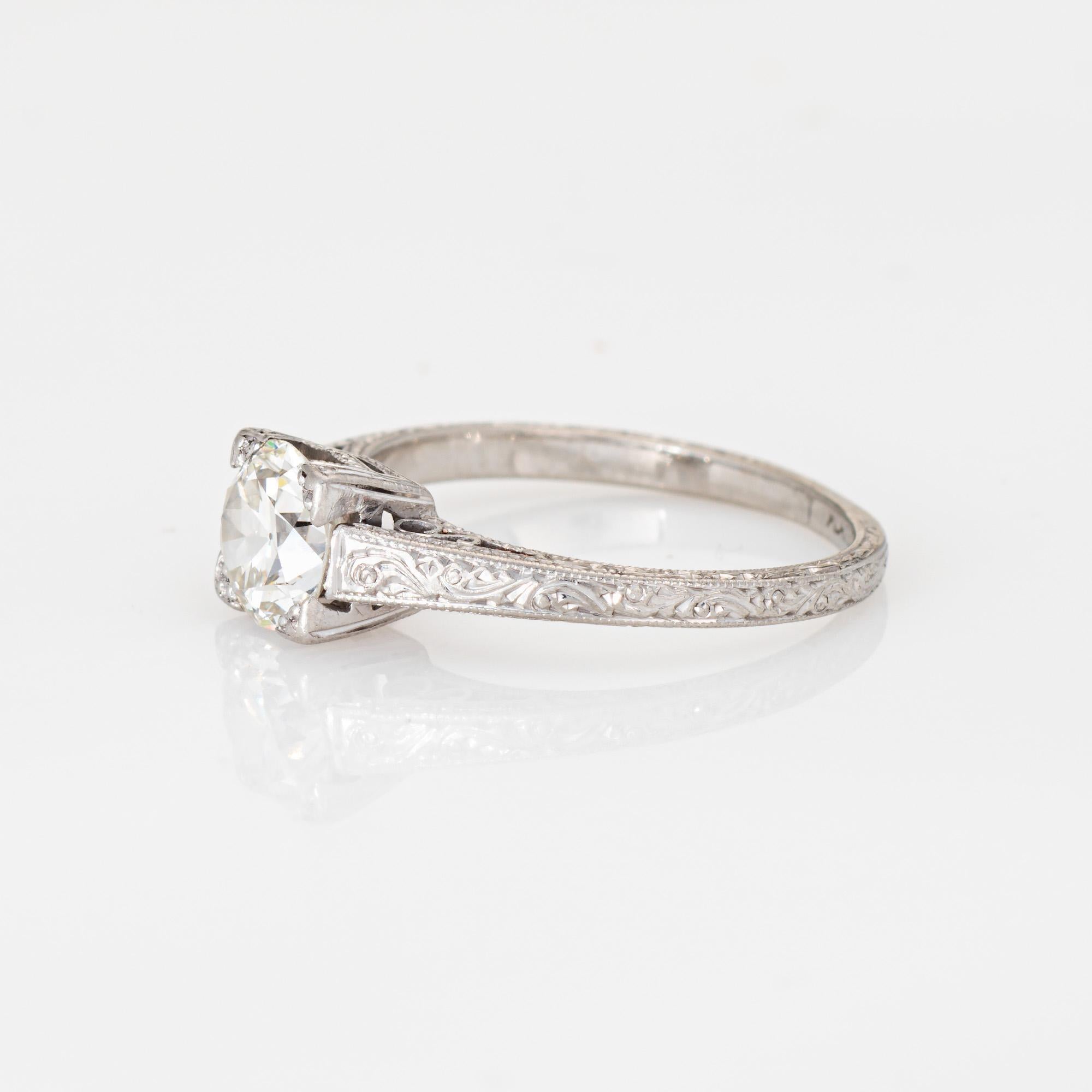 Vintage Art Deco 0.89ct Diamond Ring Sz 5.75 Platinum Engagement Bridal Jewelry Corte europeo antiguo en venta
