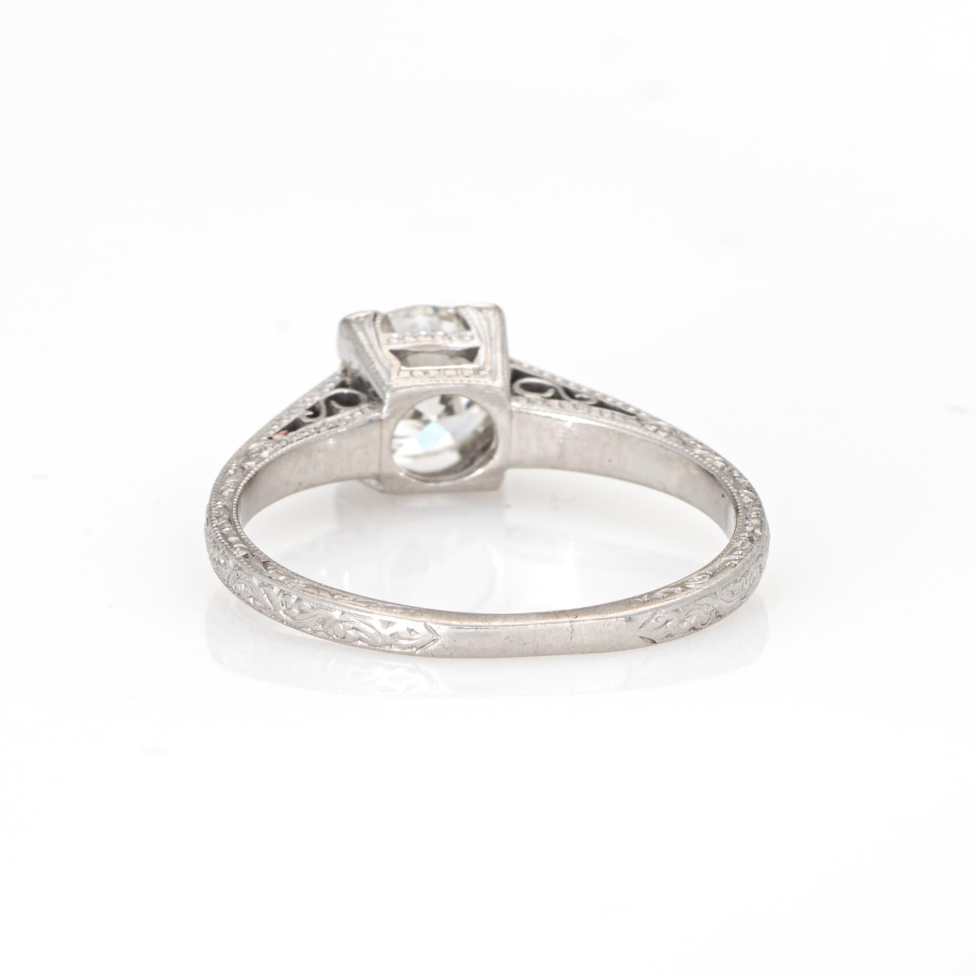 Vintage Art Deco 0.89ct Diamond Ring Sz 5.75 Platinum Engagement Bridal Jewelry en Bueno estado para la venta en Torrance, CA
