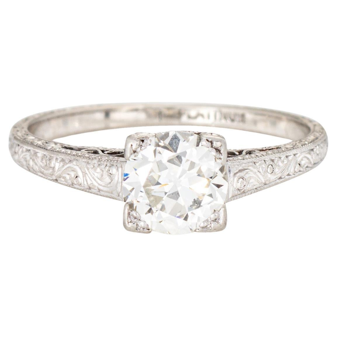 Vintage Art Deco 0.89ct Diamond Ring Sz 5.75 Platinum Engagement Bridal Jewelry