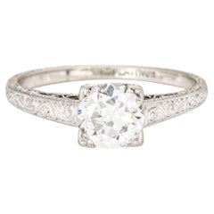 Vintage Art Deco 0.89ct Diamond Ring Sz 5.75 Platinum Engagement Bridal Jewelry