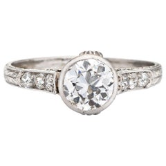 Antique Art Deco 1 Carat Diamond Engagement Ring Platinum Fine Bridal Jewelry