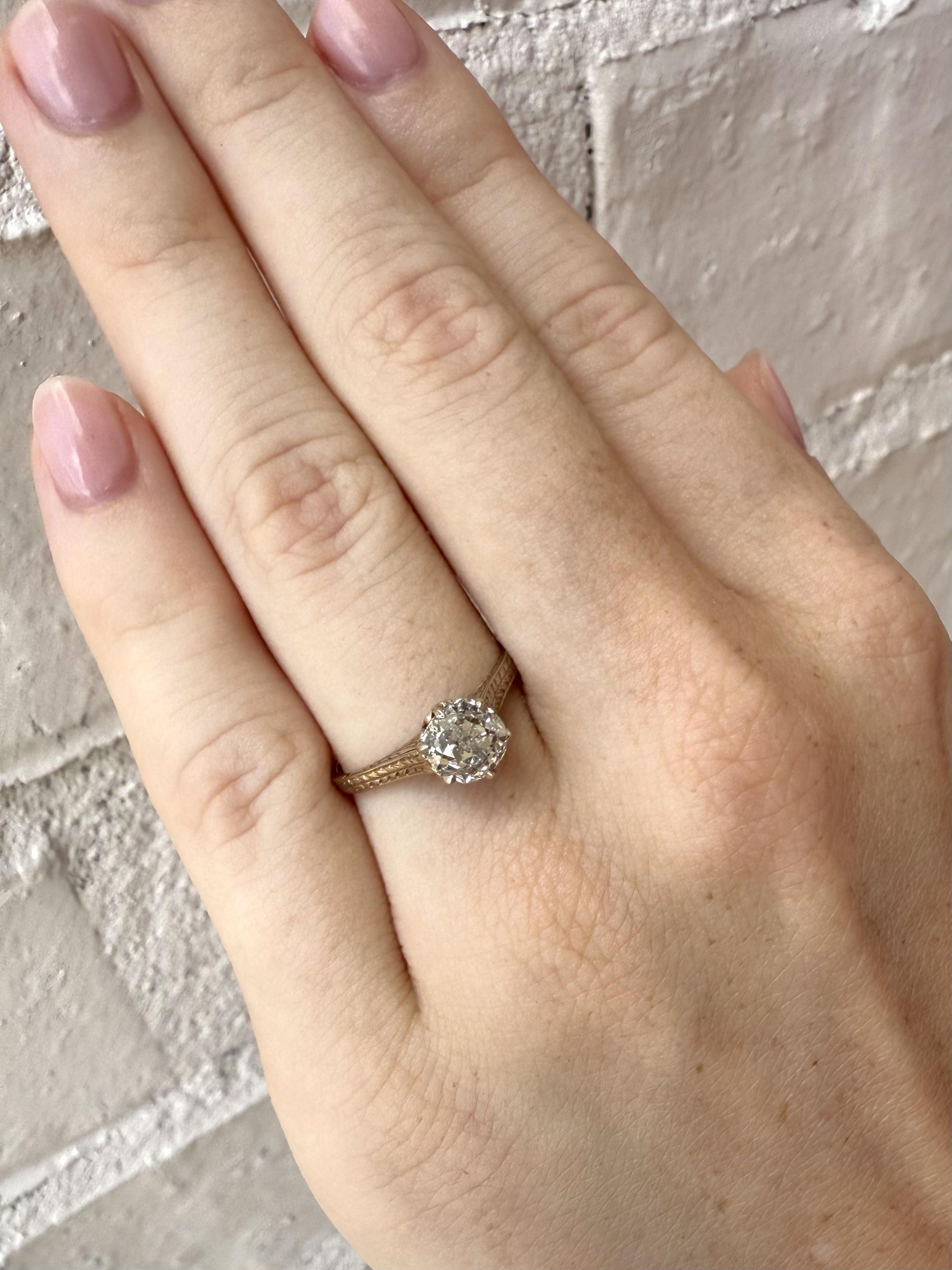 We are loving this minimalist yet detailed vintage engagement ring!!!

Ring Details
Material: 14K White Gold; Heavy Patina
Can Be polished But We LOVED The Old Patina
Era: Art Deco 1920 - 1940
Head Height: 7.5mm
Head Width: 6.8mm
Weight: 2.0
