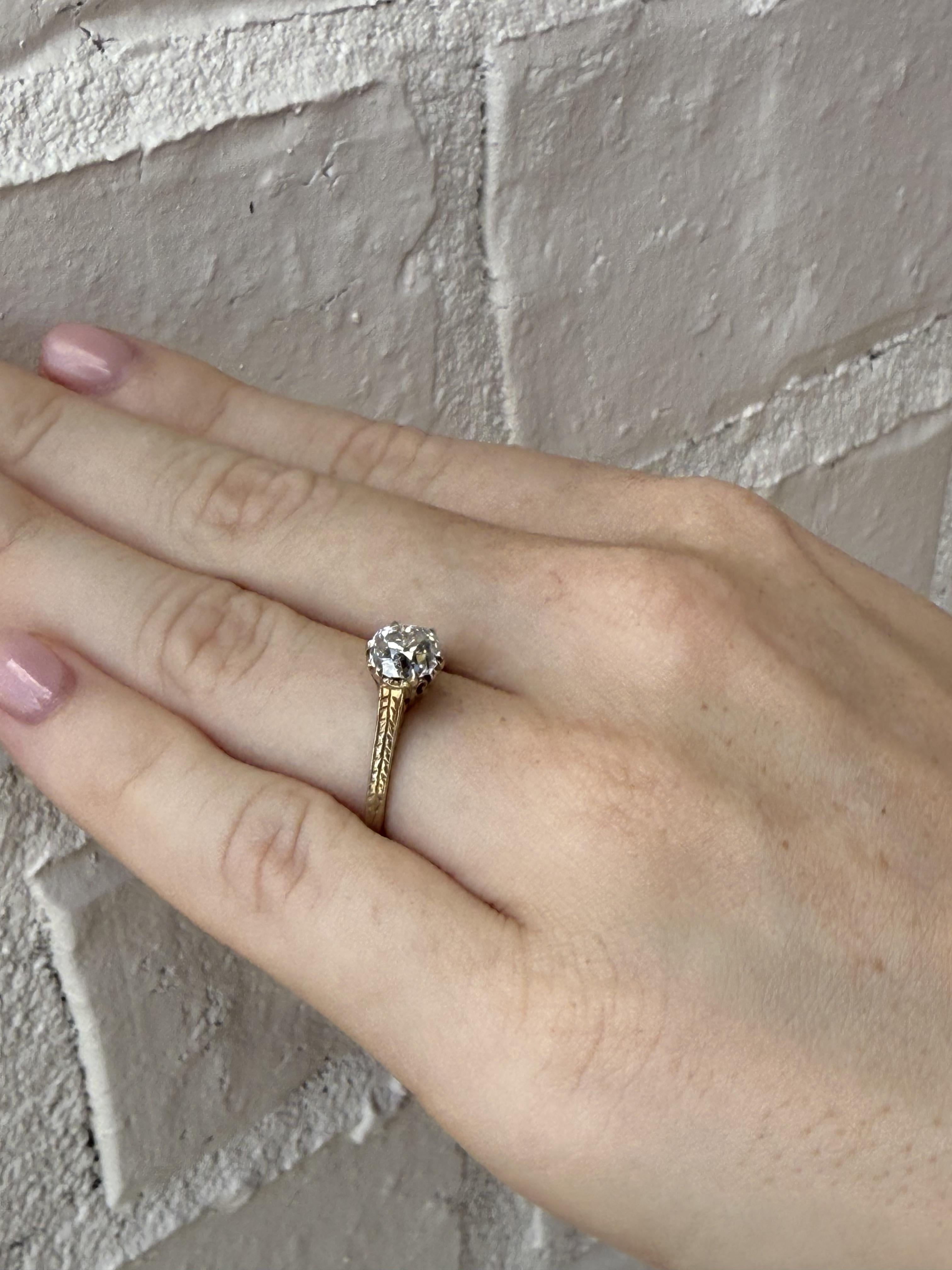 Women's Vintage Art Deco 1 Carat Old Mine Cut Diamond Engagement Ring 14K White Gold For Sale