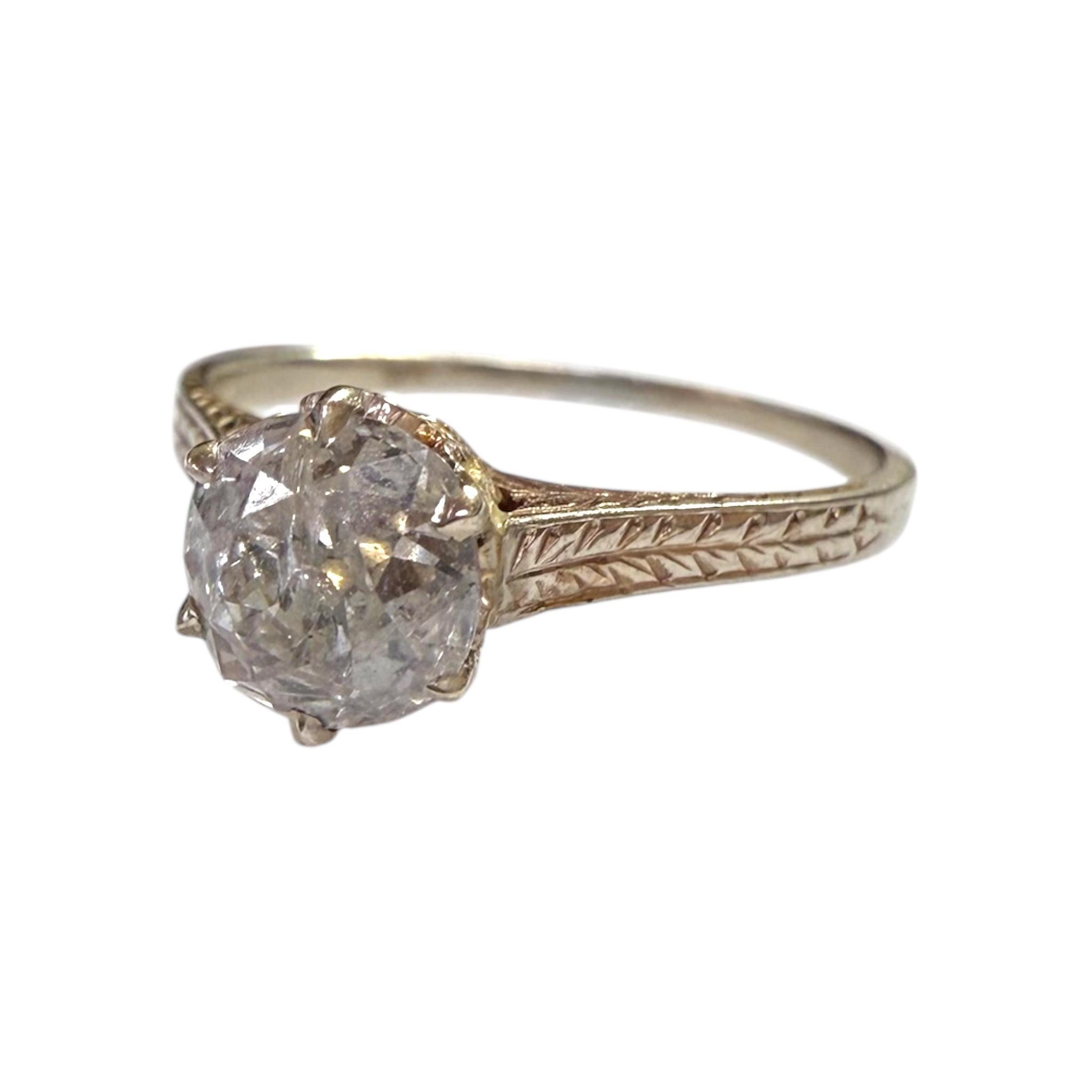 Vintage Art Deco 1 Carat Old Mine Cut Diamond Engagement Ring 14K White Gold For Sale 2