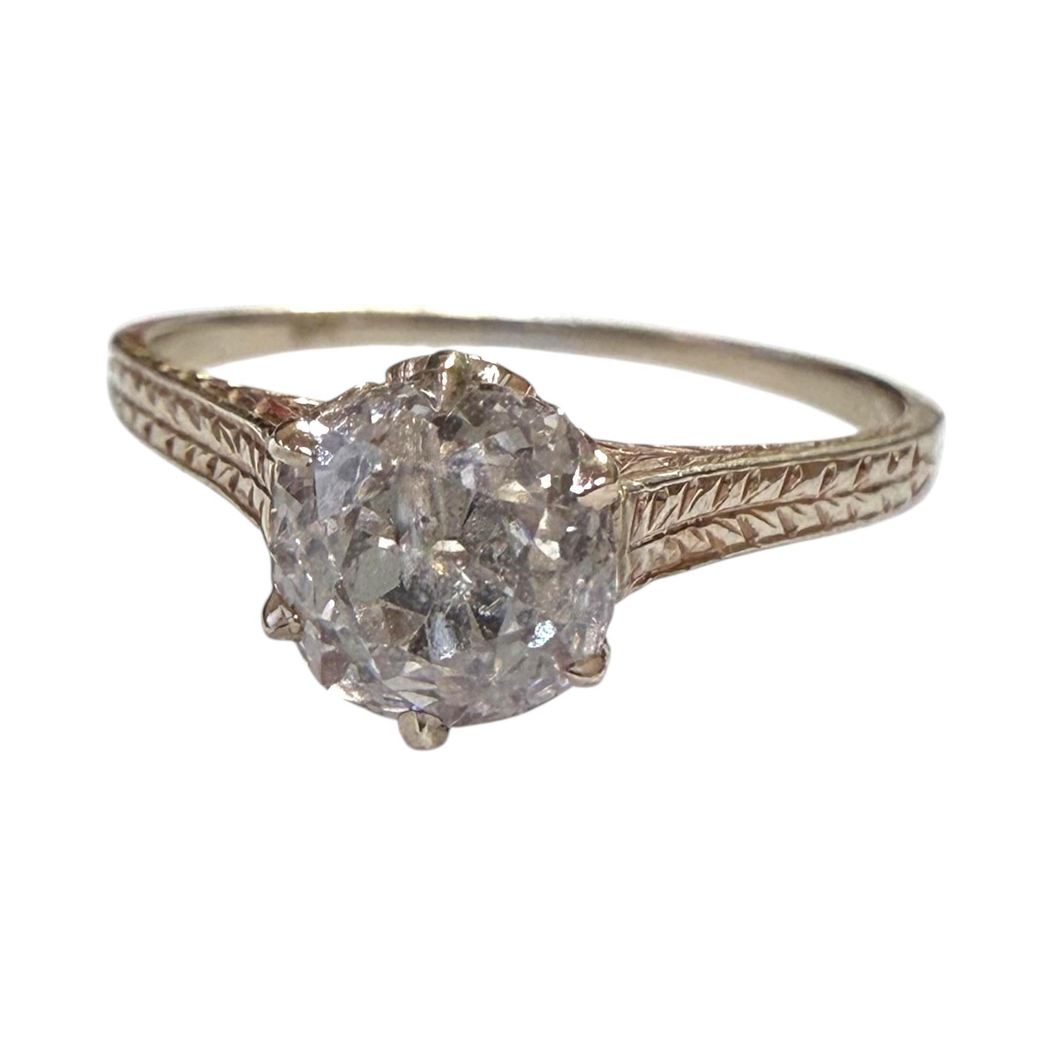 Vintage Art Deco 1 Carat Old Mine Cut Diamond Engagement Ring 14K White Gold For Sale 3