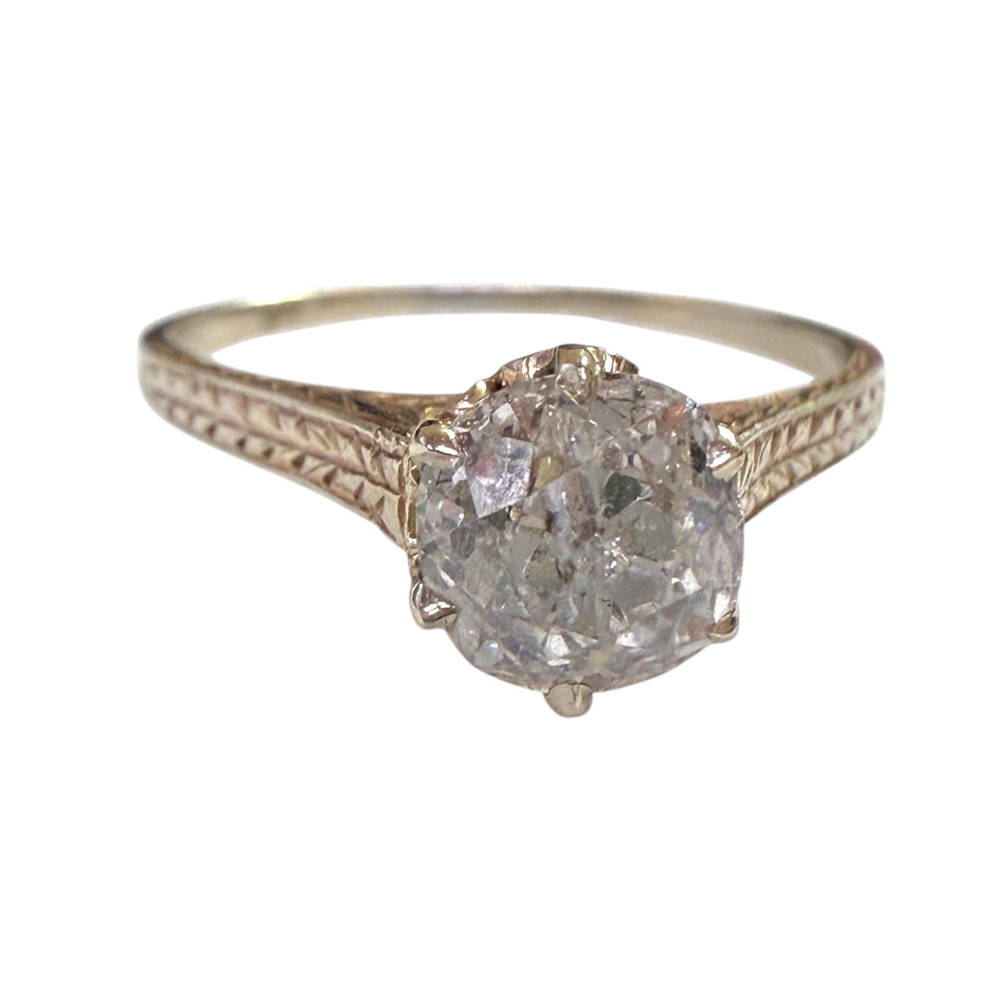 Vintage Art Deco 1 Carat Old Mine Cut Diamond Engagement Ring 14K White Gold For Sale 4