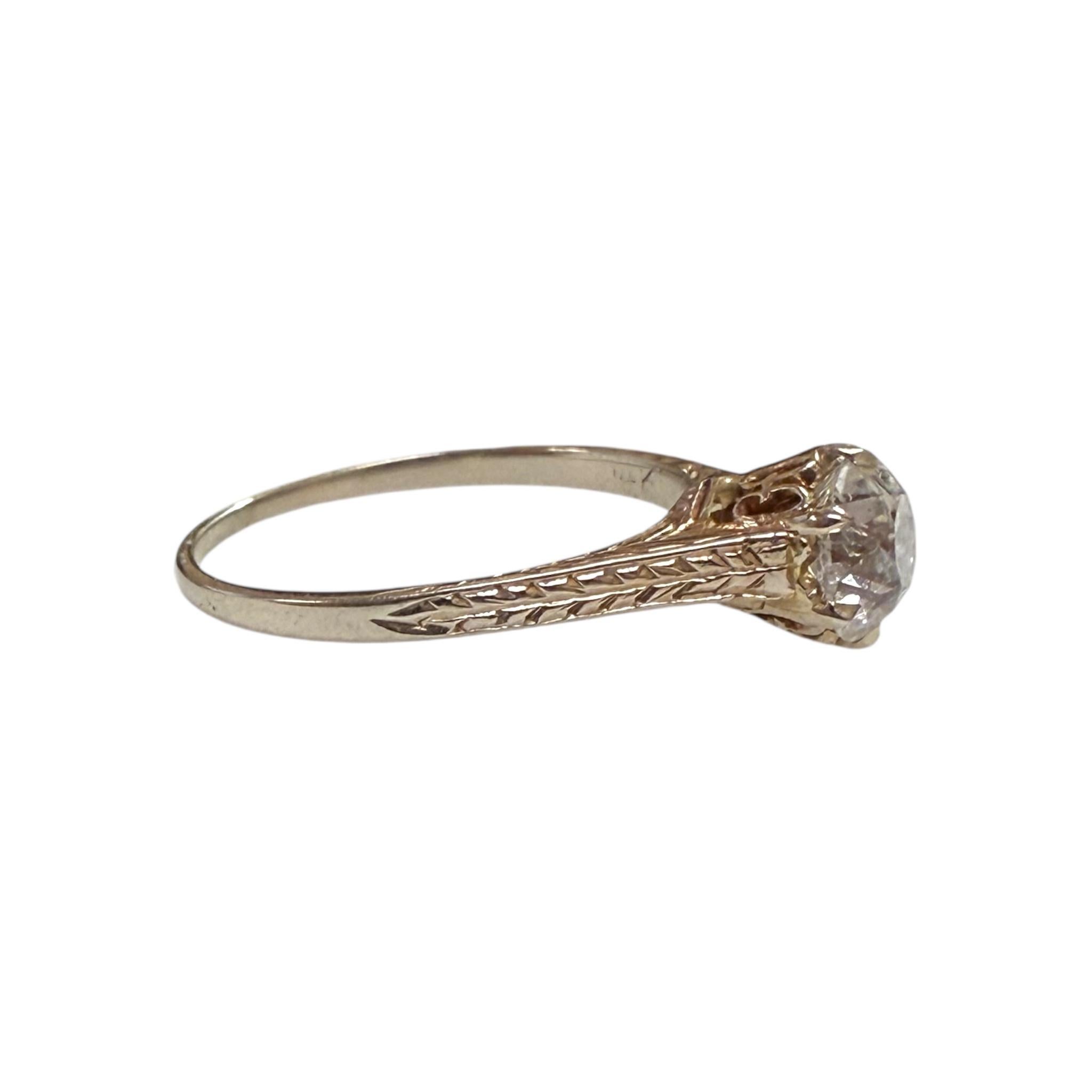 Vintage Art Deco 1 Carat Old Mine Cut Diamond Engagement Ring 14K White Gold For Sale 5