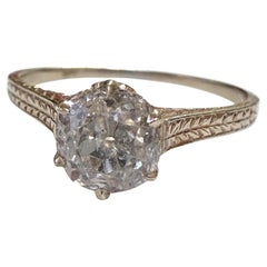 Vintage Art Deco 1 Carat Old Mine Cut Diamond Engagement Ring 14K White Gold