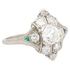 Vintage Art Deco 1cttw Old Euro Cut Diamond Ring in Platinum 900