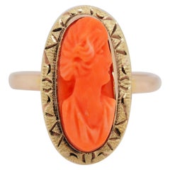 Vintage Art Deco 10 Karat Yellow Gold Carved Shell Cameo Ring