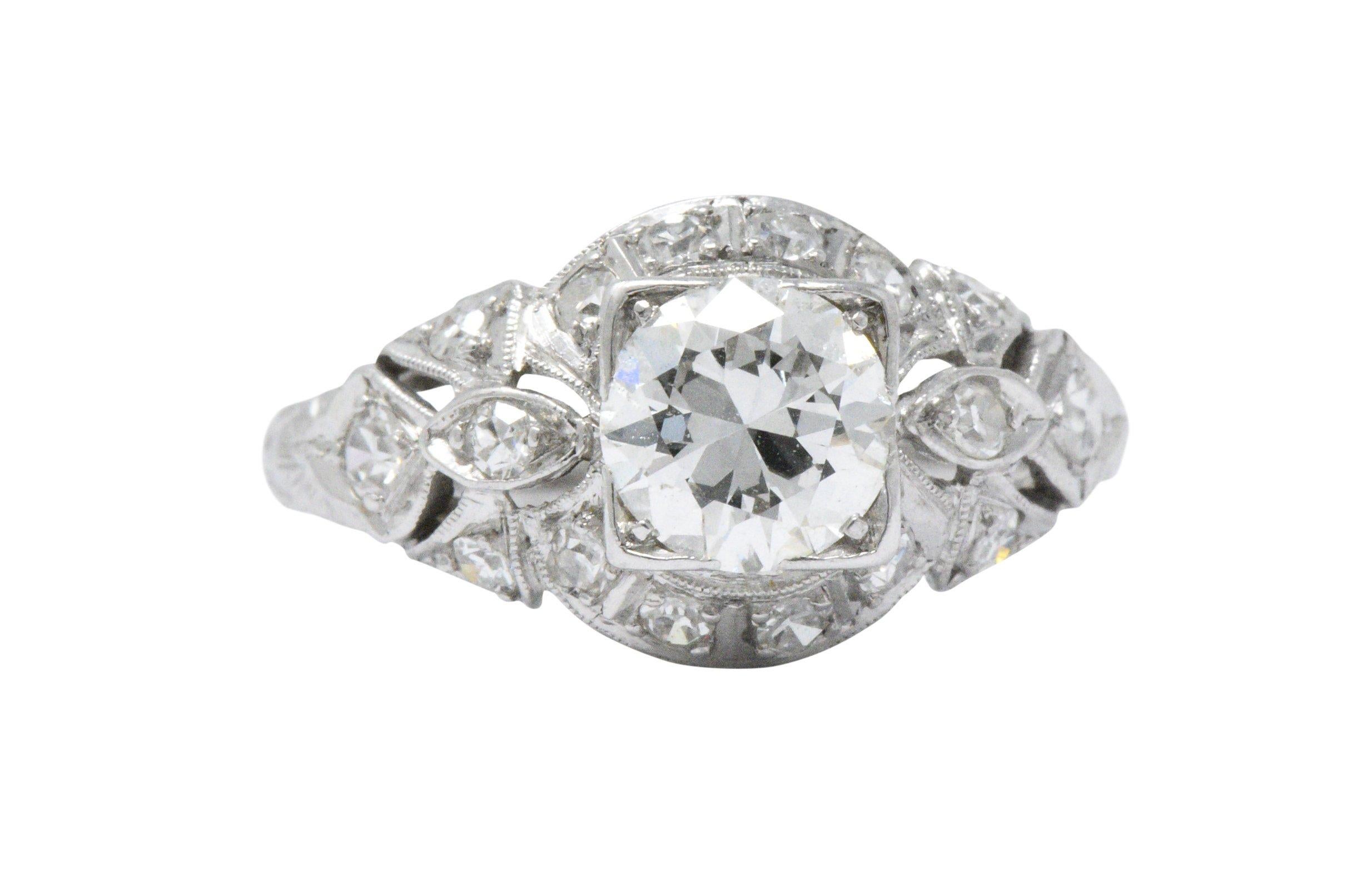 Vintage Art Deco 1.02 CTW Diamond Platinum Alternative Engagement Ring In Good Condition In Philadelphia, PA