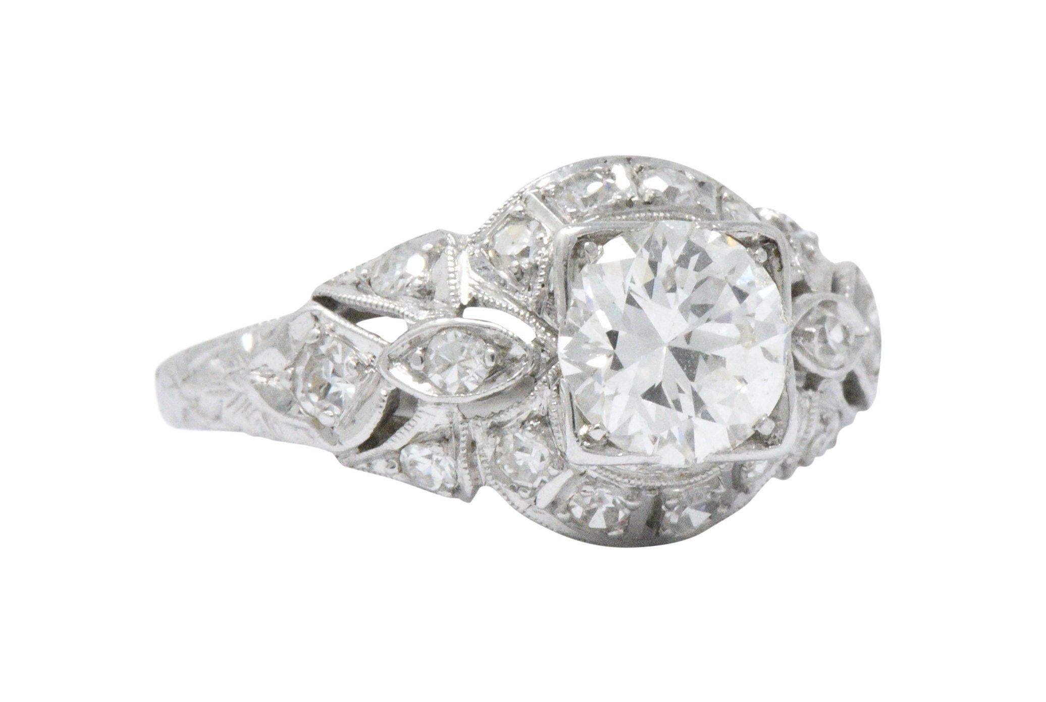 Women's or Men's Vintage Art Deco 1.02 CTW Diamond Platinum Alternative Engagement Ring