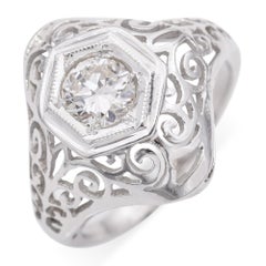 Vintage Art Deco 10K White Gold 0.45 Ct Diamond Engagement Ring