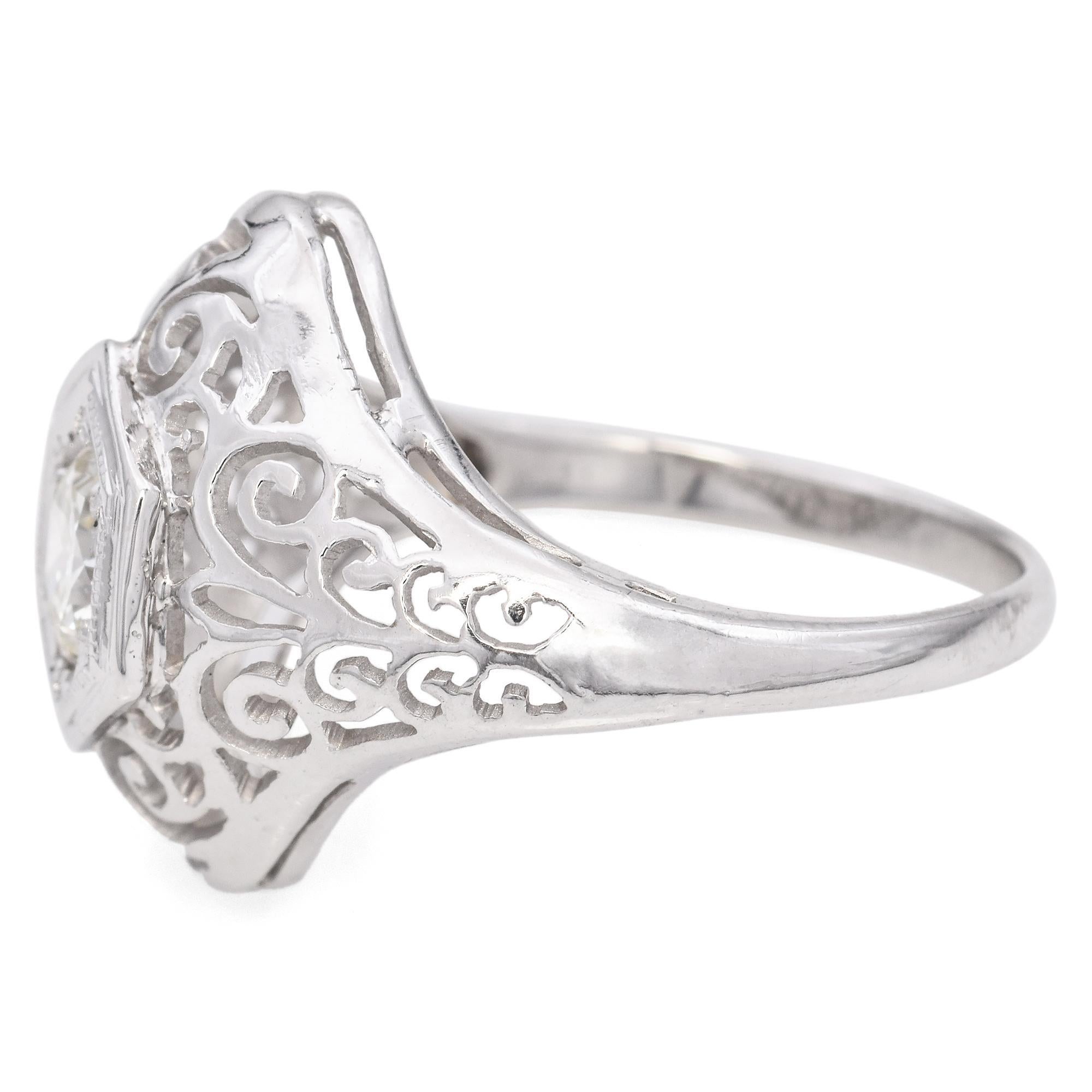 Old European Cut Vintage Art Deco 10K White Gold 0.45 Ct Diamond Engagement Ring For Sale