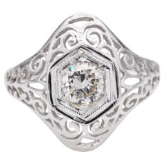 Vintage Art Deco 10K White Gold 0.45 Ct Diamond Engagement Ring