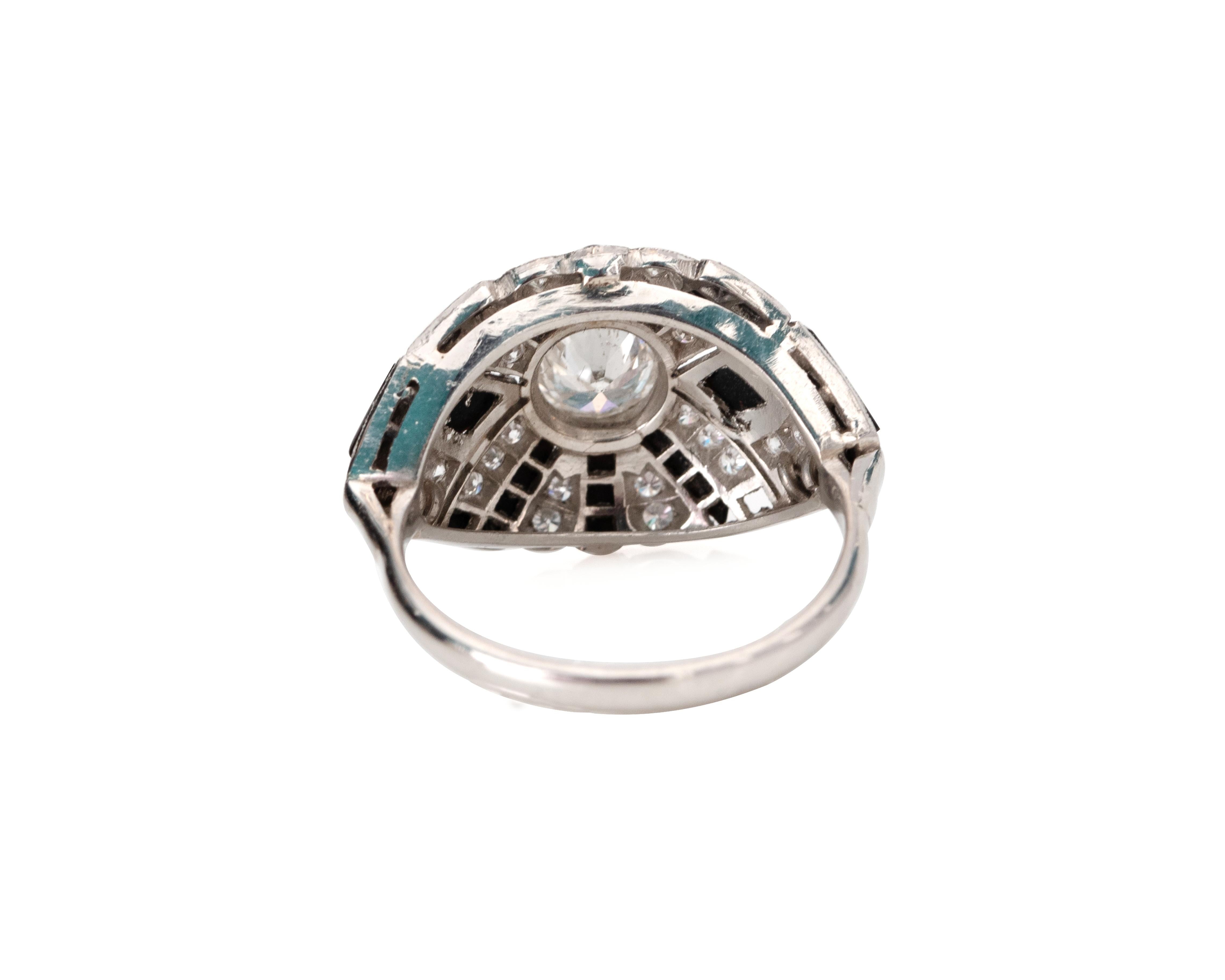 Art Deco 1.12 Carat Old European Cut Diamond Ring with Black Onyx Geometric 1