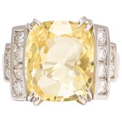 Vintage Art Deco 11.24 Carat Ceylon Yellow Sapphire Cocktail Ring