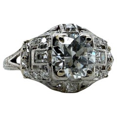 Vintage Art Deco 1.15 Carat Old European Cut Diamond Platinum Engagement Ring