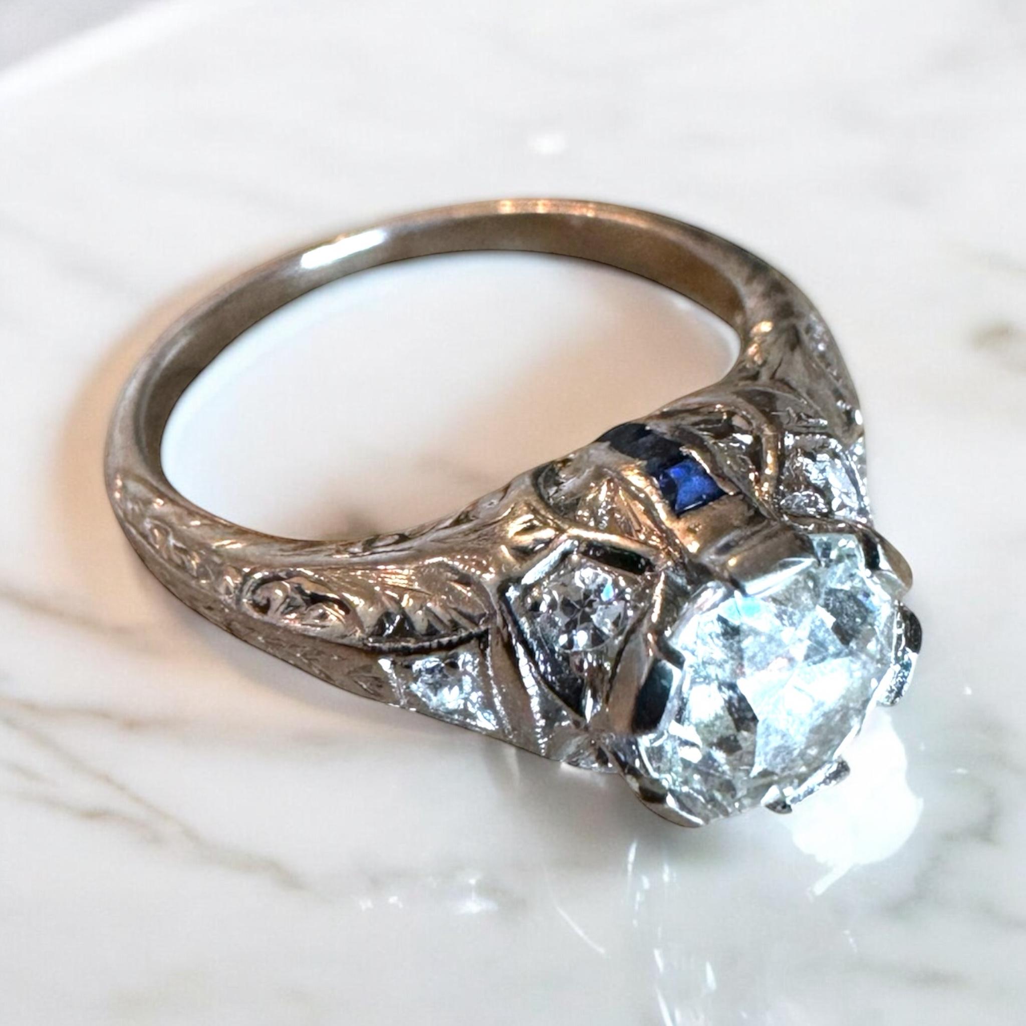Verlobungsring Vintage Art Deco 1,19 Karat Diamant im alten Minenschliff im Vintage-Stil im Angebot 5