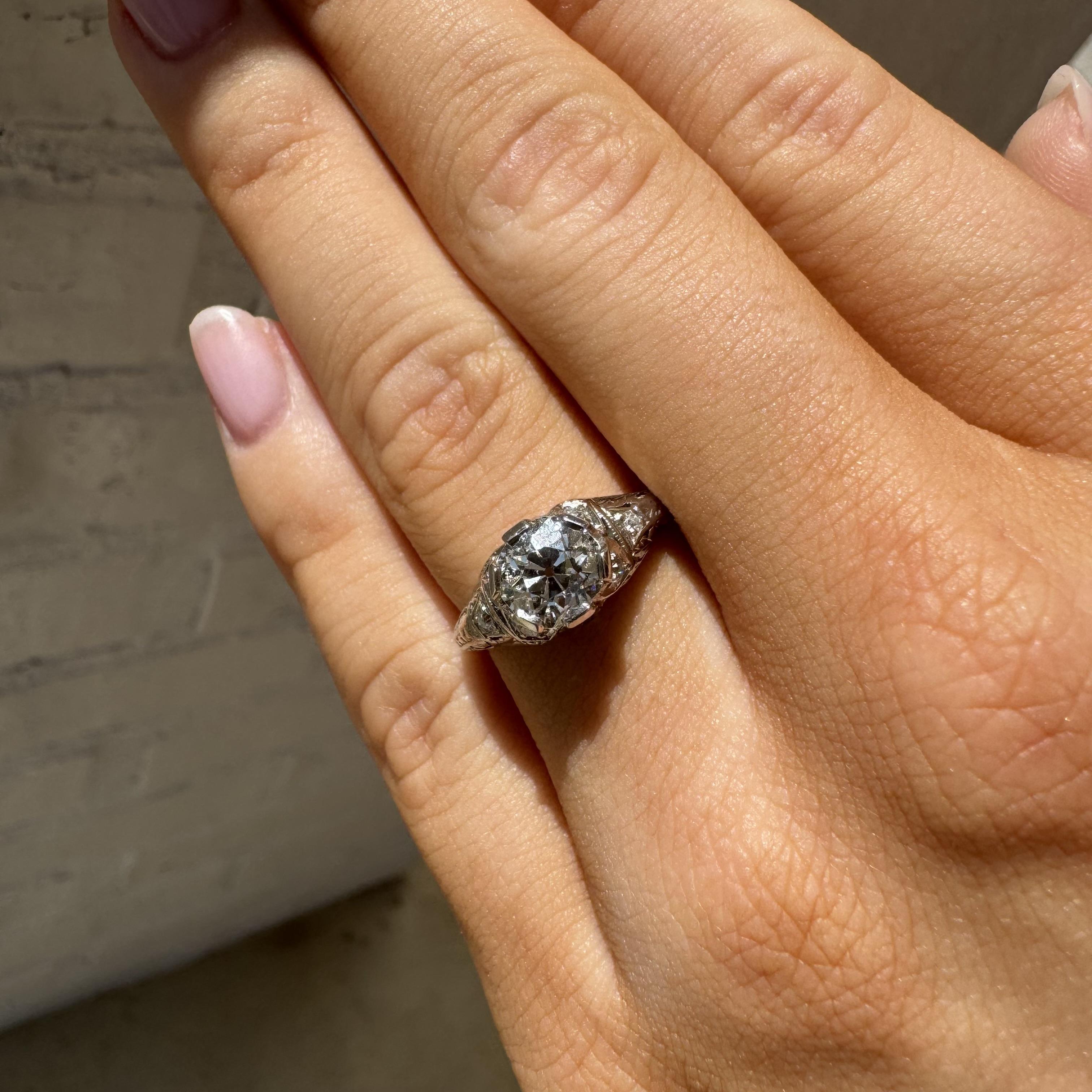 Verlobungsring Vintage Art Deco 1,19 Karat Diamant im alten Minenschliff im Vintage-Stil (Art déco) im Angebot