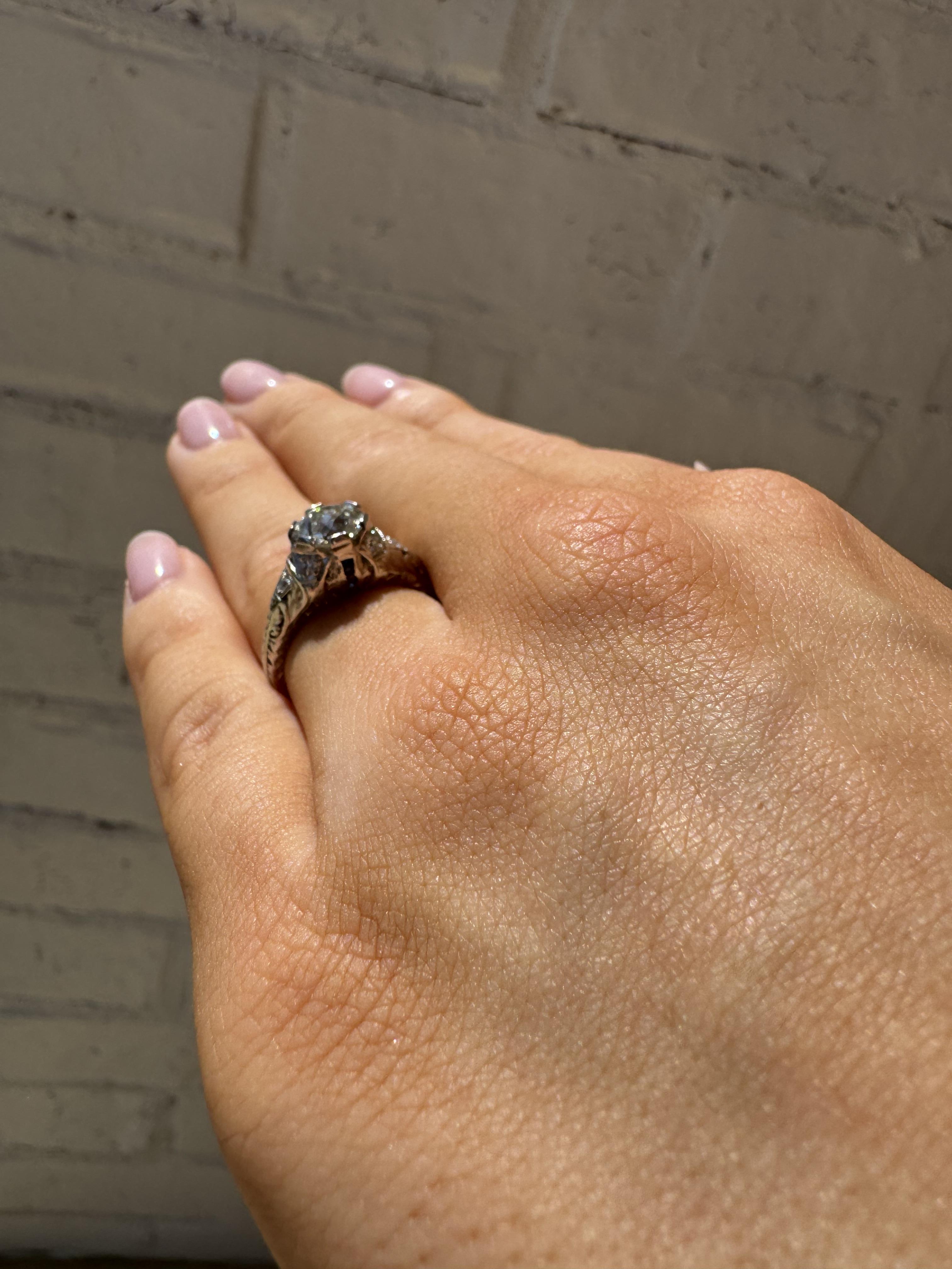 Verlobungsring Vintage Art Deco 1,19 Karat Diamant im alten Minenschliff im Vintage-Stil im Zustand „Gut“ im Angebot in Montgomery, AL