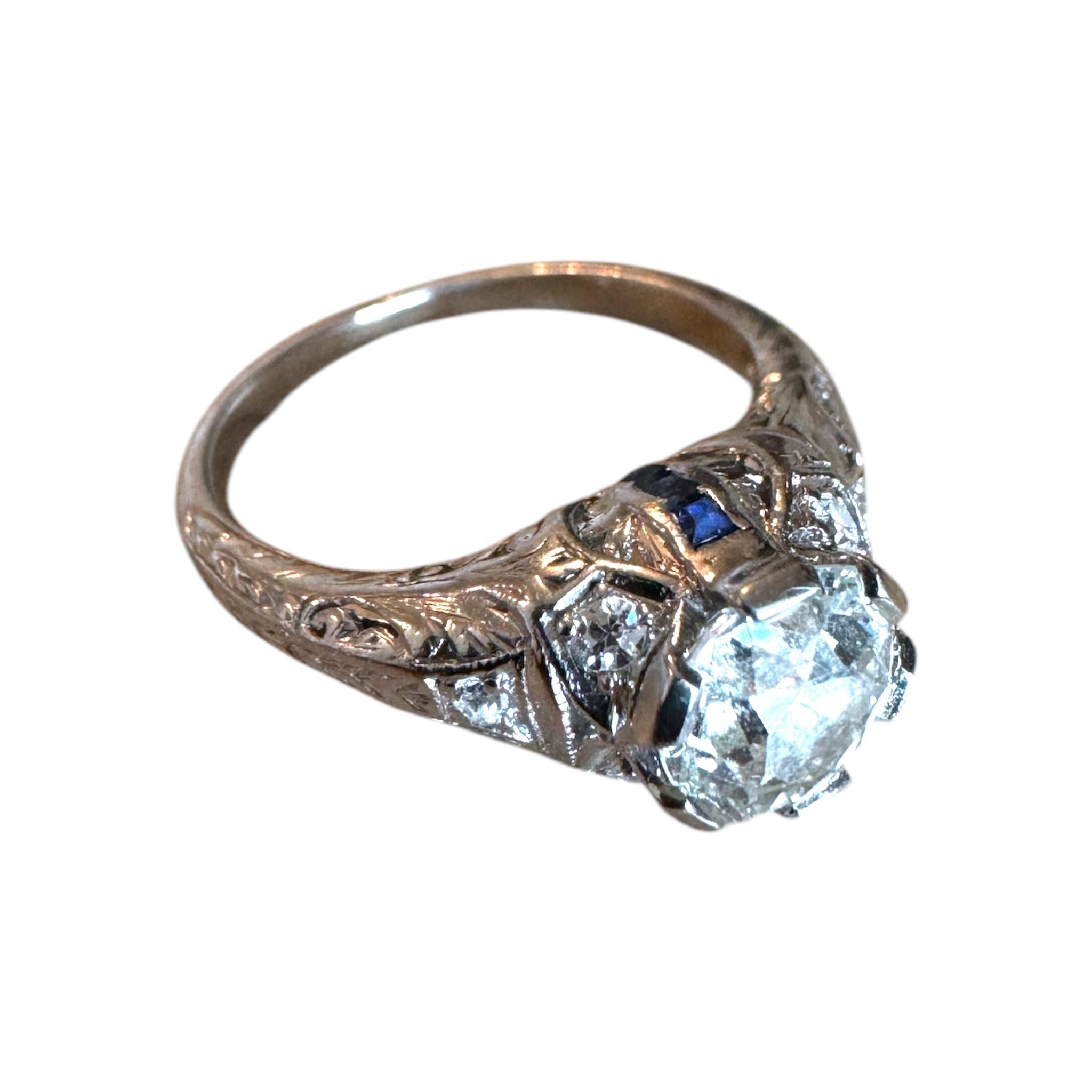 Verlobungsring Vintage Art Deco 1,19 Karat Diamant im alten Minenschliff im Vintage-Stil im Angebot 2