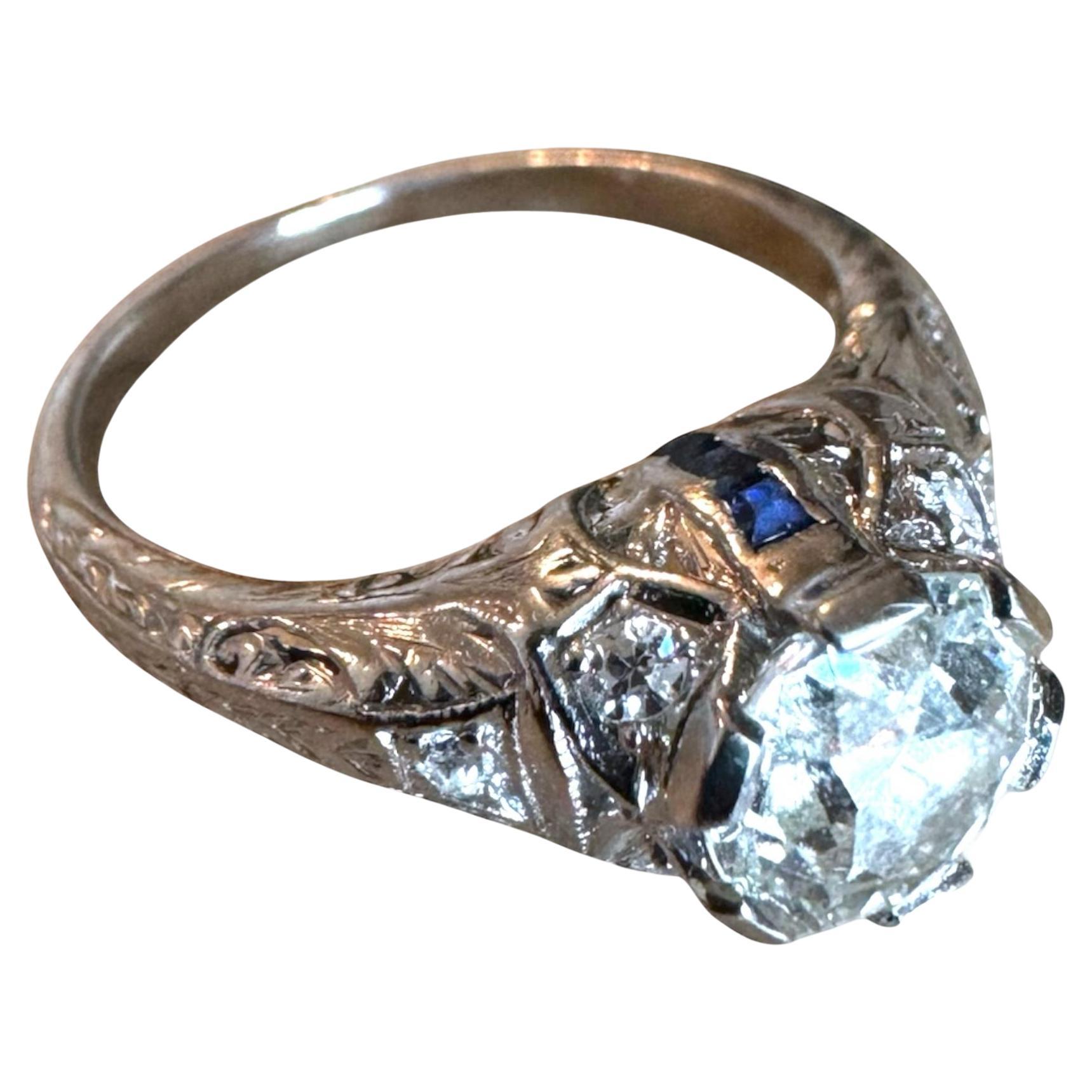 Vintage Art Deco 1.19 Carat Old Mine Cut Diamond Engagement Ring