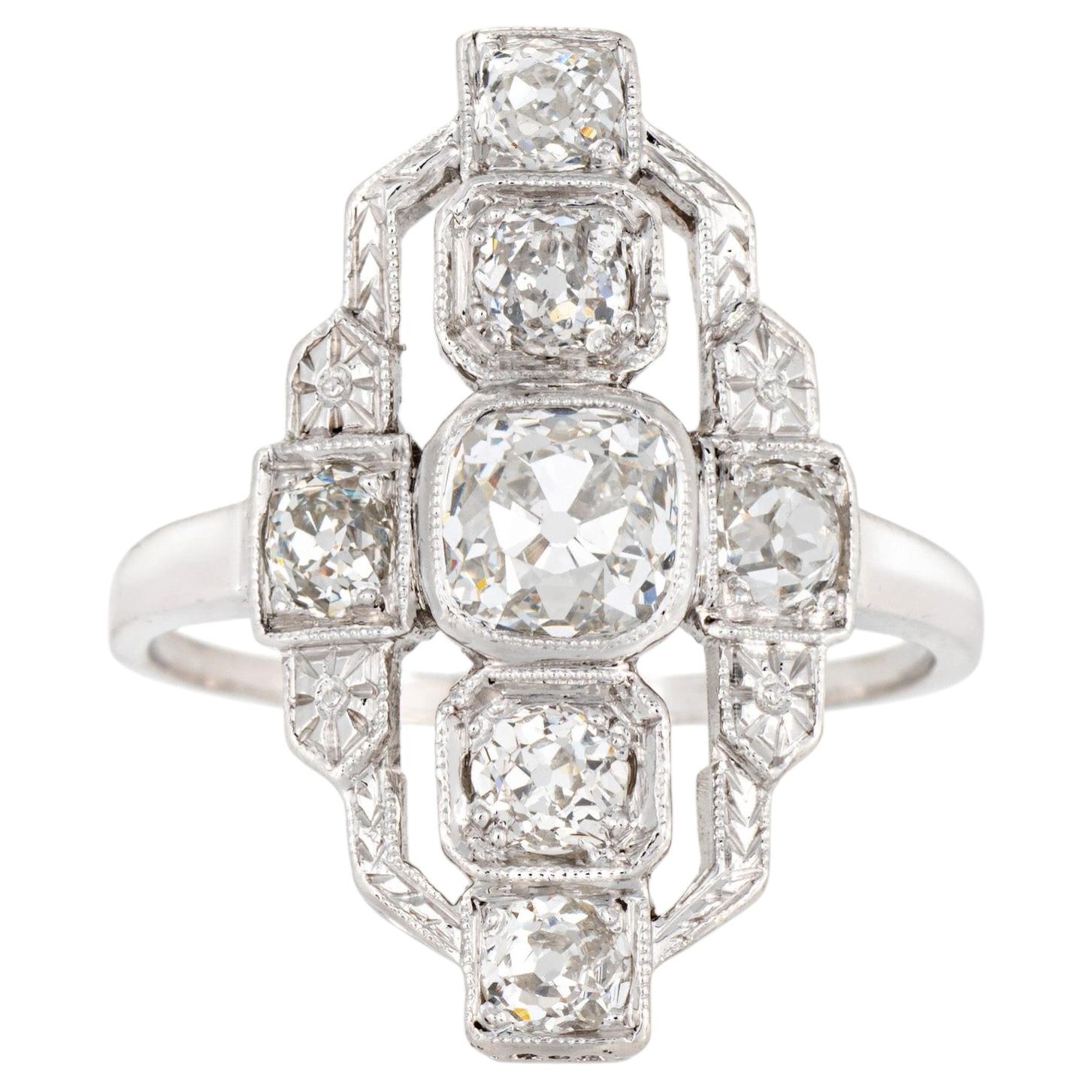 Vintage Art Deco 1.30ct Diamond Ring Sz 6 Platinum Cocktail Fine Estate Jewelry