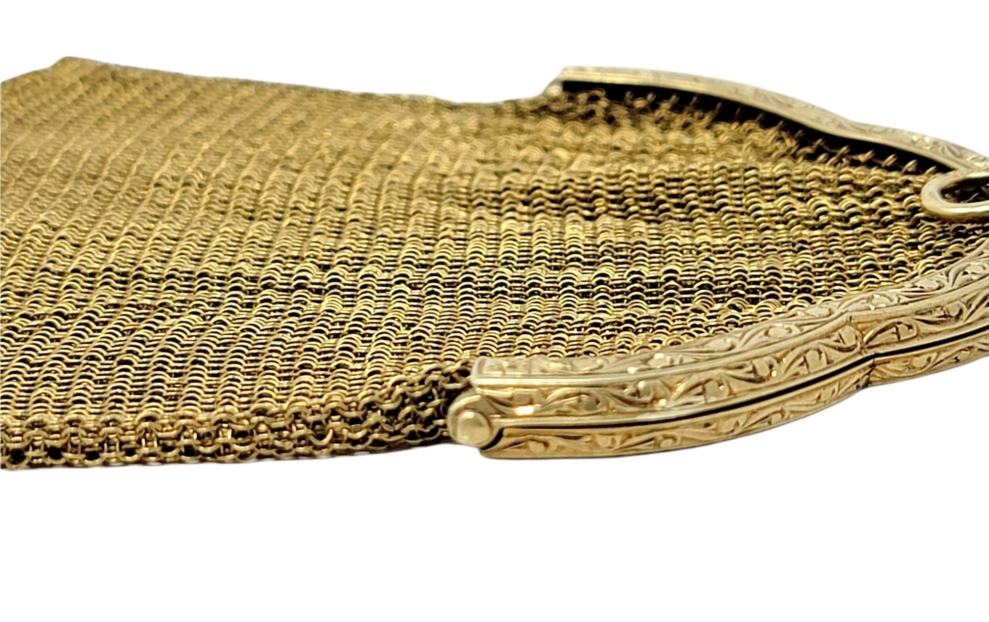 Vintage Art Deco 14 Karat Gold Mesh Münze Geldbörse mit Saphir Cabochon Details 1