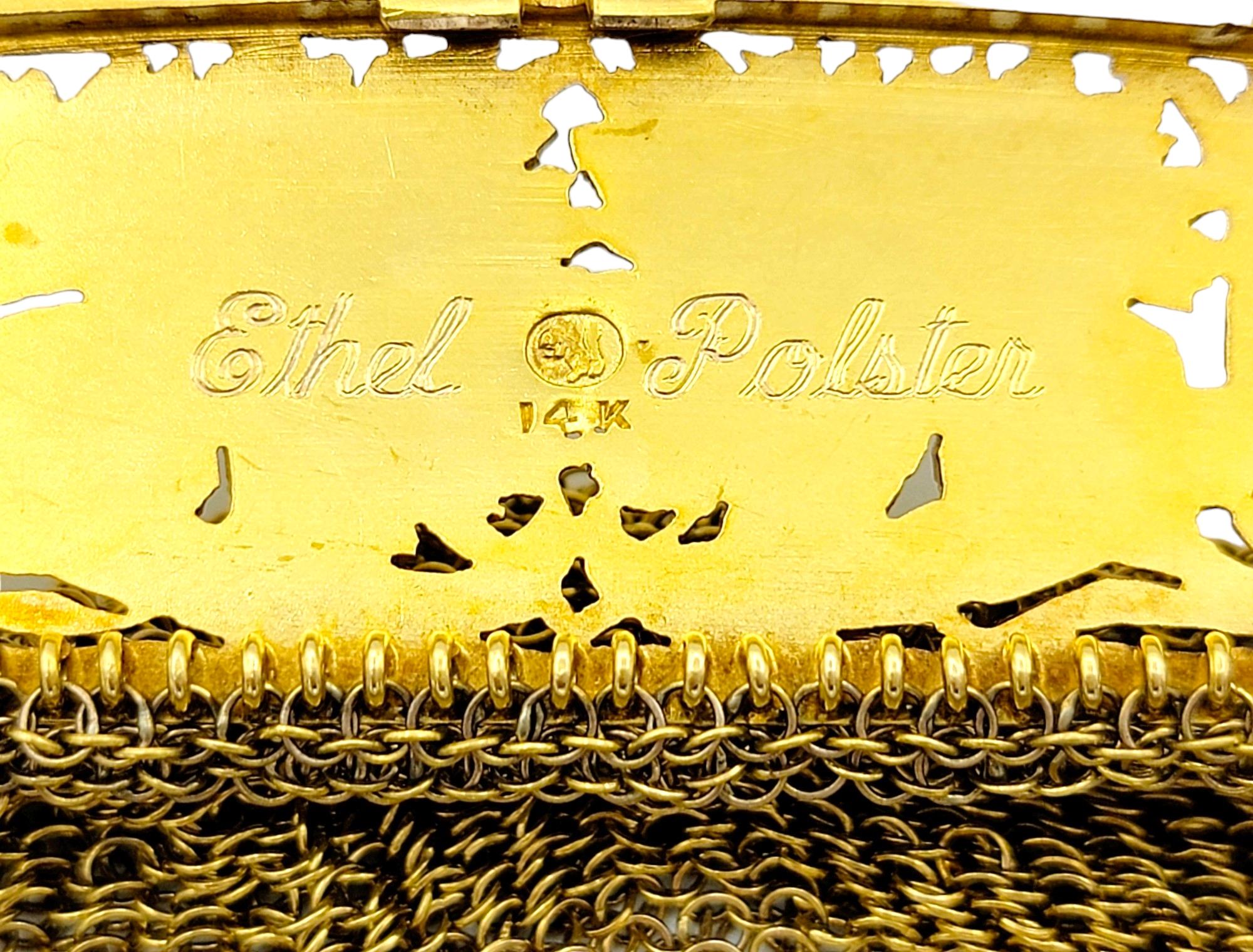 Porte-monnaie Art déco vintage en maille d'or 14 carats avec chaîne et fermoir cabochon en saphir en vente 6