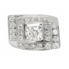 Vintage Art Deco 14 Karat Weißgold Diamant Cluster Ring Natürliche Diamanten