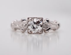 Vintage Art Deco 14 Karat White Gold Old European Cut Diamond Engagement Ring