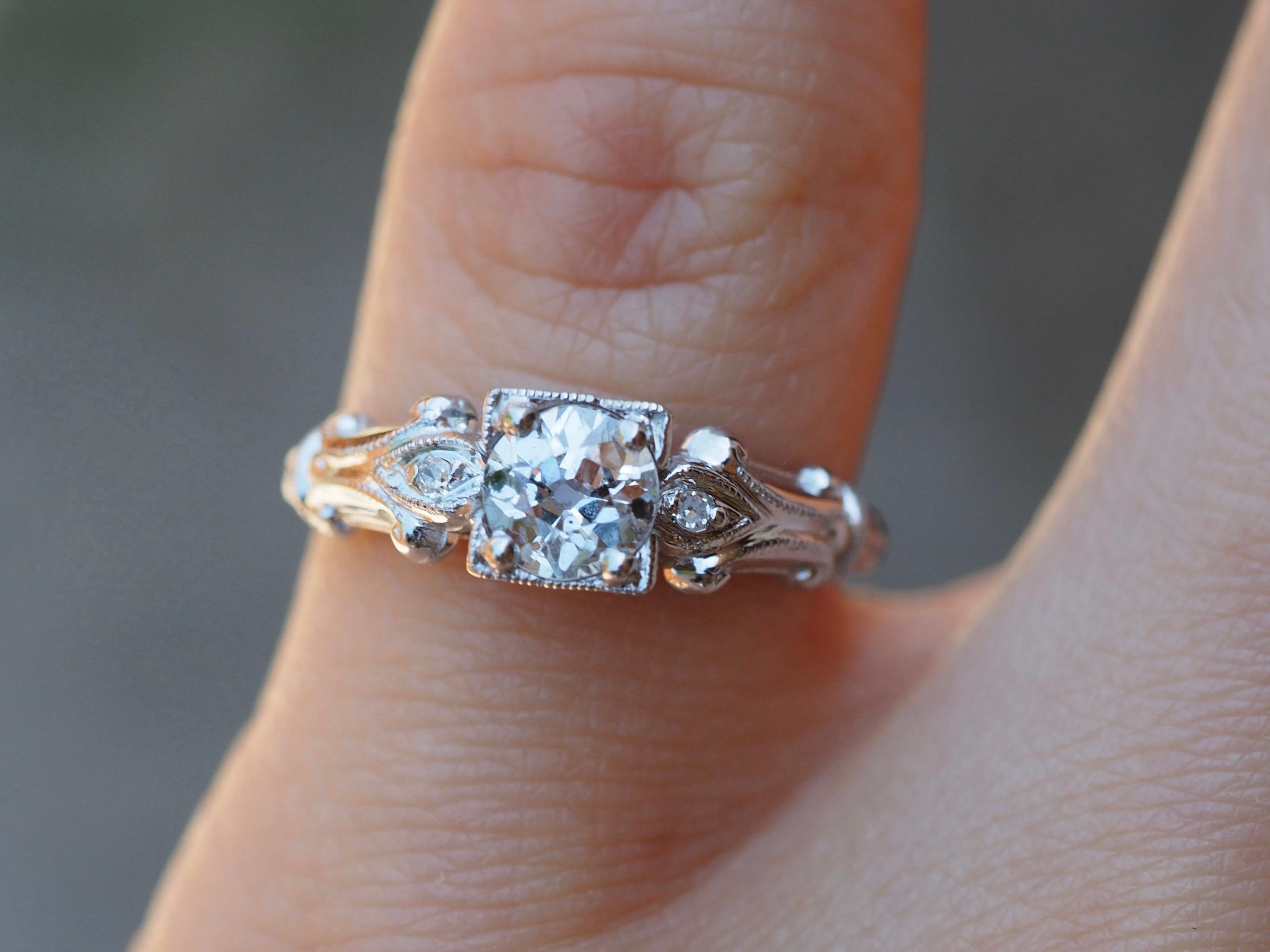 Vintage Art Deco 14 Karat White Gold Old European Cut Diamond Engagement Ring In Good Condition For Sale In Addison, TX