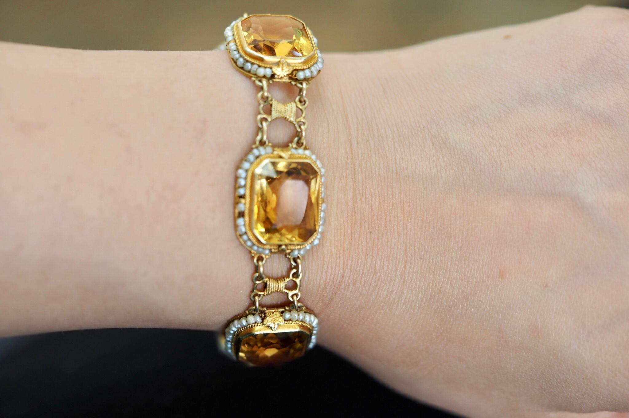 Emerald Cut Vintage 14 Karat Yellow Gold 46.62 Carat Citrine Bracelet