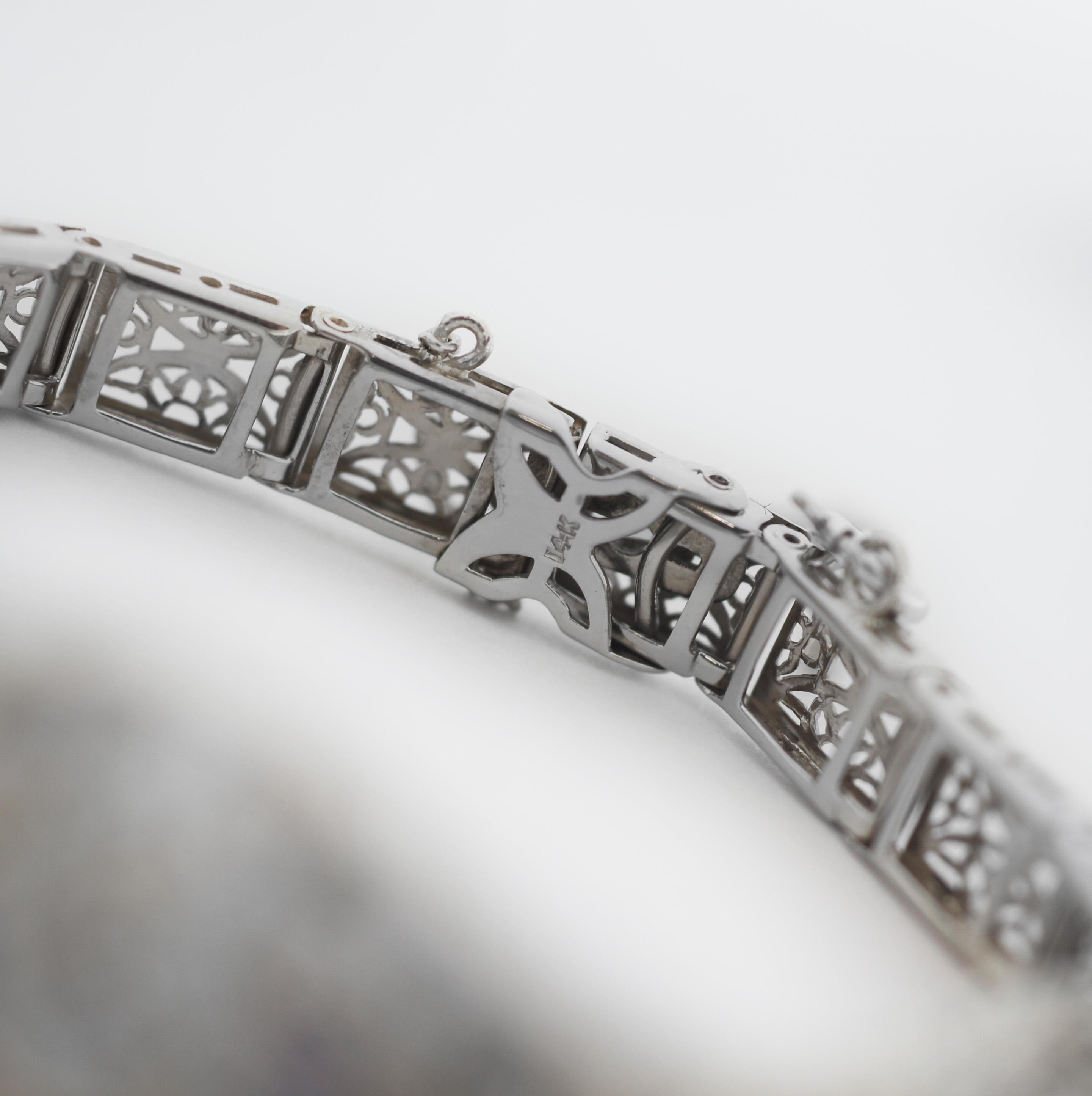 Women's or Men's Vintage Art Deco 14K Gold Sapphire Diamond Bracelet For Sale