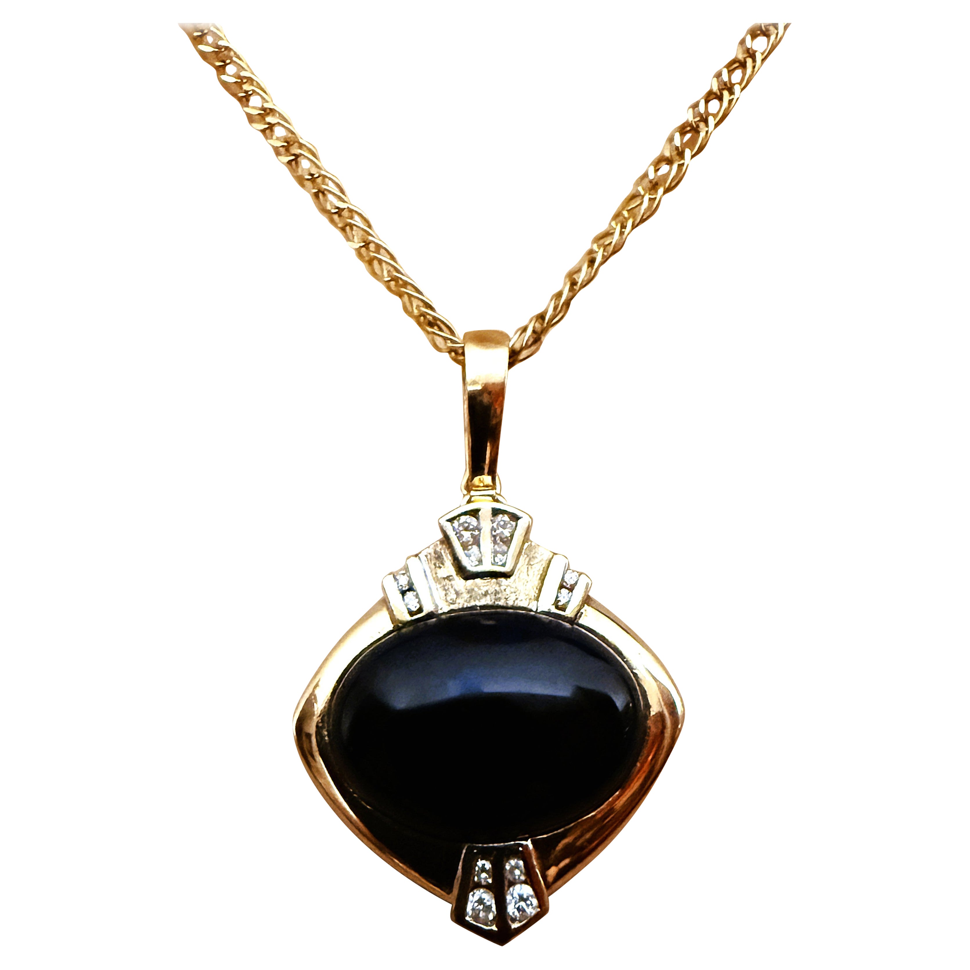 Vintage Art Deco 14K Yellow Gold 12.75 Carat Onyx & .16 Carat Diamond Necklace