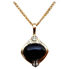Vintage Art Deco 14K Yellow Gold 12.75 Carat Onyx & .16 Carat Diamond Necklace