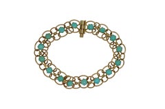 Vintage Art Deco 14K Yellow Gold Chain Link Turquoise Bracelet & Cluster Ring