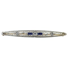 Vintage Art Deco Style 14k Yellow Gold Diamond and Sapphire Brooch